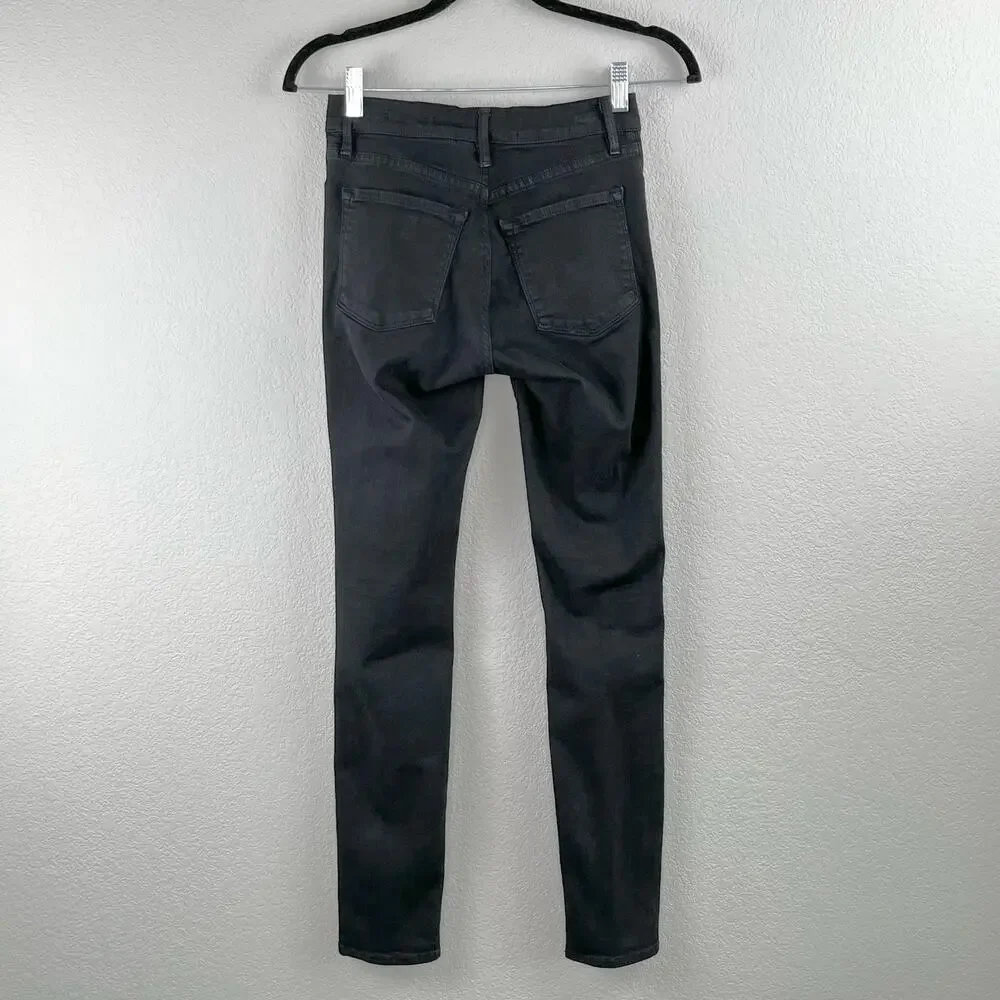 Frame Le Skinny de Jeanne Black Distressed Low Rise Denim Jeans 24